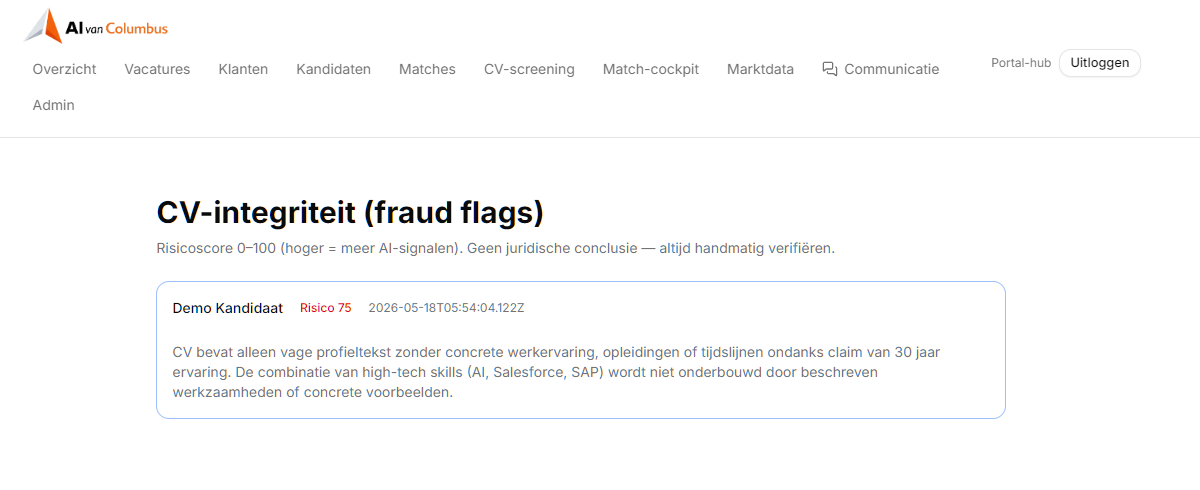 CV-screening — fraud flags met risicoscore
